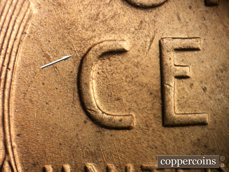 Die-stage B marker on 1951D•1MM•007 (1951 Repunched Mint Mark).