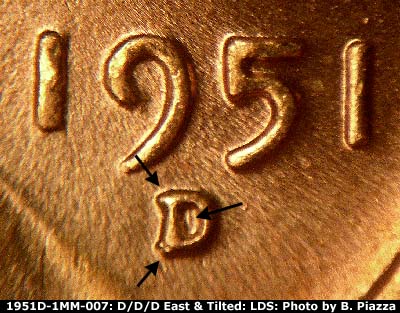 Die-stage C marker on 1951D•1MM•007 (1951 Repunched Mint Mark).