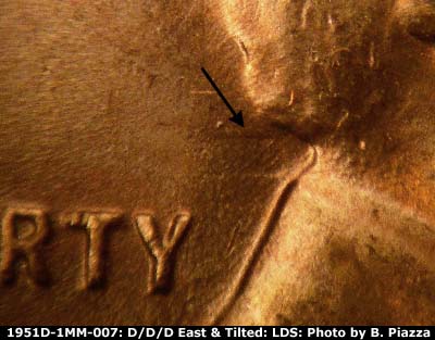 Die-stage C marker on 1951D•1MM•007 (1951 Repunched Mint Mark).