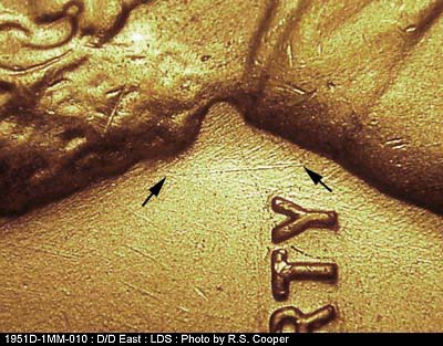 Die-stage C marker on 1951D•1MM•010 (1951 Repunched Mint Mark).