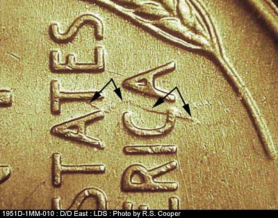 Die-stage C marker on 1951D•1MM•010 (1951 Repunched Mint Mark).