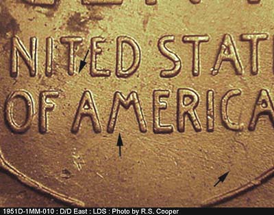 Die-stage C marker on 1951D•1MM•010 (1951 Repunched Mint Mark).