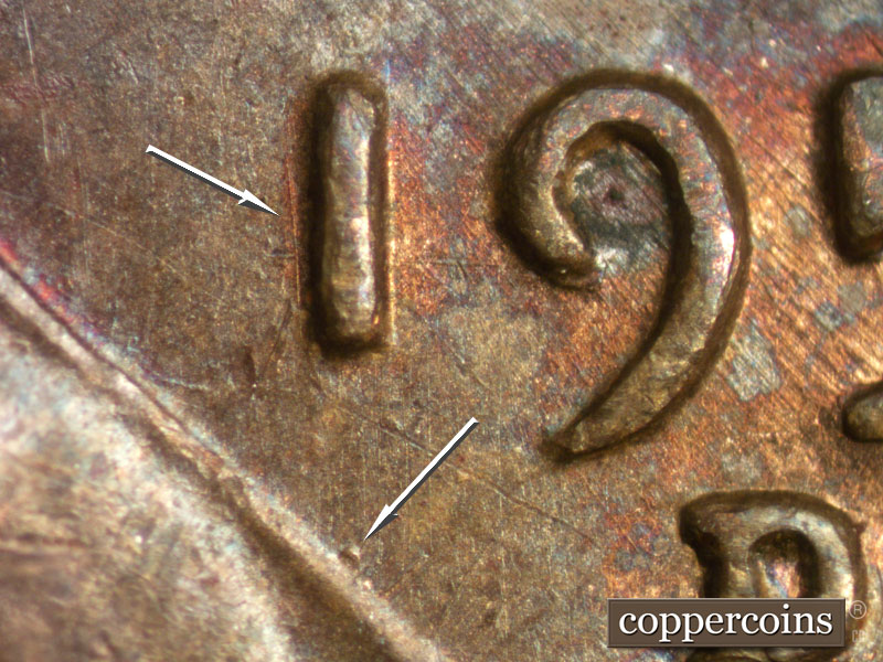 Die-stage A marker on 1951D•1MM•013 (1951 Repunched Mint Mark).