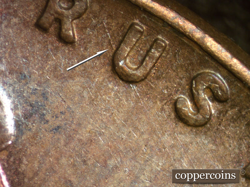 Die-stage A marker on 1951D•1MM•013 (1951 Repunched Mint Mark).