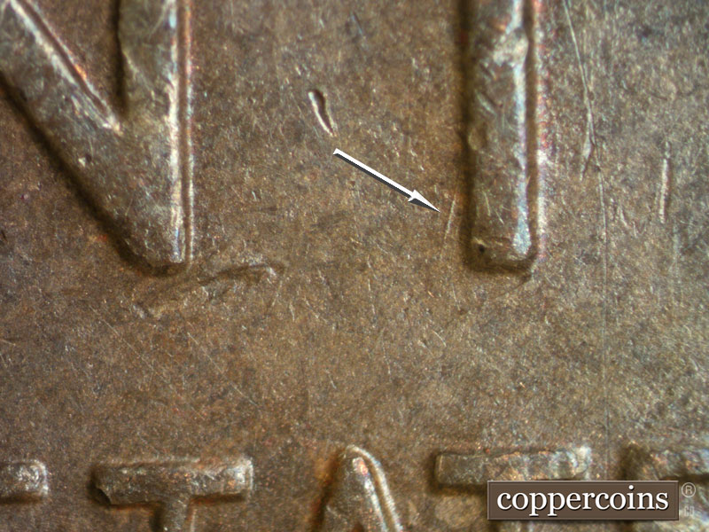 Die-stage A marker on 1951D•1MM•013 (1951 Repunched Mint Mark).