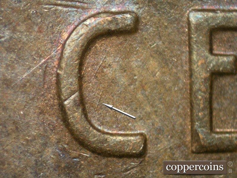 Die-stage A marker on 1951D•1MM•013 (1951 Repunched Mint Mark).
