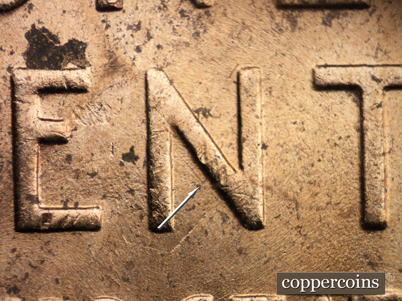 Die-stage B marker on 1951D•1MM•013 (1951 Repunched Mint Mark).