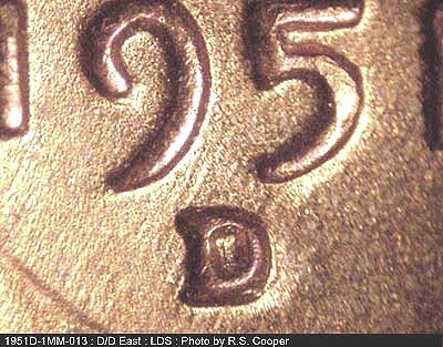 Die-stage C marker on 1951D•1MM•013 (1951 Repunched Mint Mark).