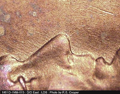 Die-stage C marker on 1951D•1MM•013 (1951 Repunched Mint Mark).