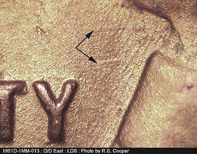 Die-stage C marker on 1951D•1MM•013 (1951 Repunched Mint Mark).