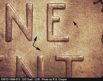 Die-stage C marker on 1951D•1MM•013 (1951 Repunched Mint Mark).