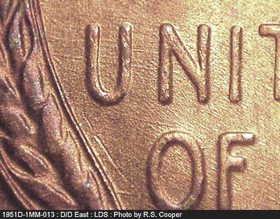 Die-stage C marker on 1951D•1MM•013 (1951 Repunched Mint Mark).