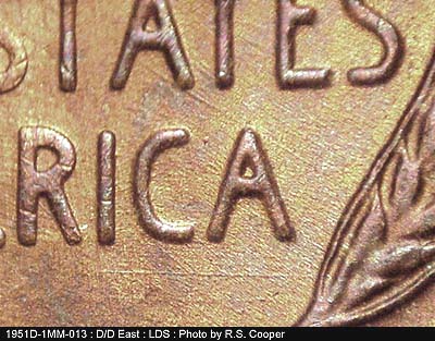 Die-stage C marker on 1951D•1MM•013 (1951 Repunched Mint Mark).