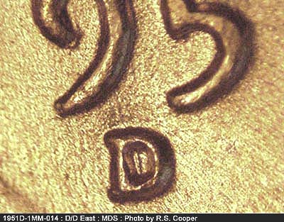 1951 Lincoln cent obverse, CopperCoins die 1951D•1MM•014.