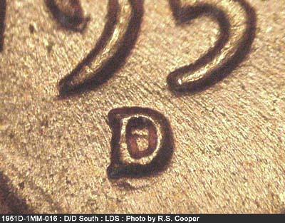 Die-stage C marker on 1951D•1MM•016 (1951 Repunched Mint Mark).
