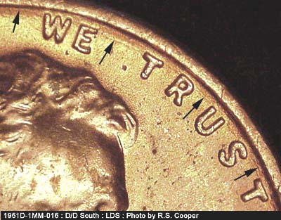 Die-stage C marker on 1951D•1MM•016 (1951 Repunched Mint Mark).