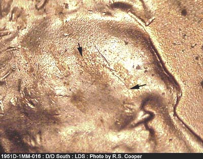 Die-stage C marker on 1951D•1MM•016 (1951 Repunched Mint Mark).
