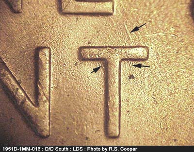Die-stage C marker on 1951D•1MM•016 (1951 Repunched Mint Mark).