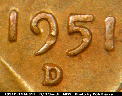 1951 Lincoln cent obverse, CopperCoins die 1951D•1MM•017.