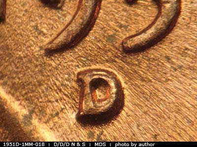 1951 Lincoln cent obverse, CopperCoins die 1951D•1MM•018.