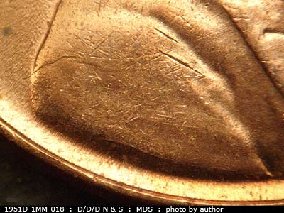 Die-stage B marker on 1951D•1MM•018 (1951 Repunched Mint Mark).