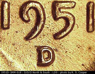 Die-stage C marker on 1951D•1MM•018 (1951 Repunched Mint Mark).