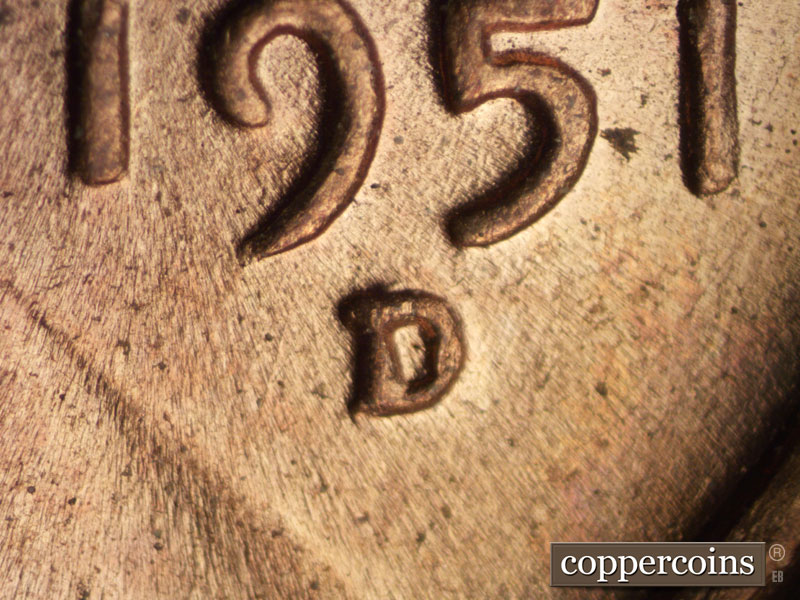 Die-stage C marker on 1951D•1MM•025 (1951 Repunched Mint Mark).