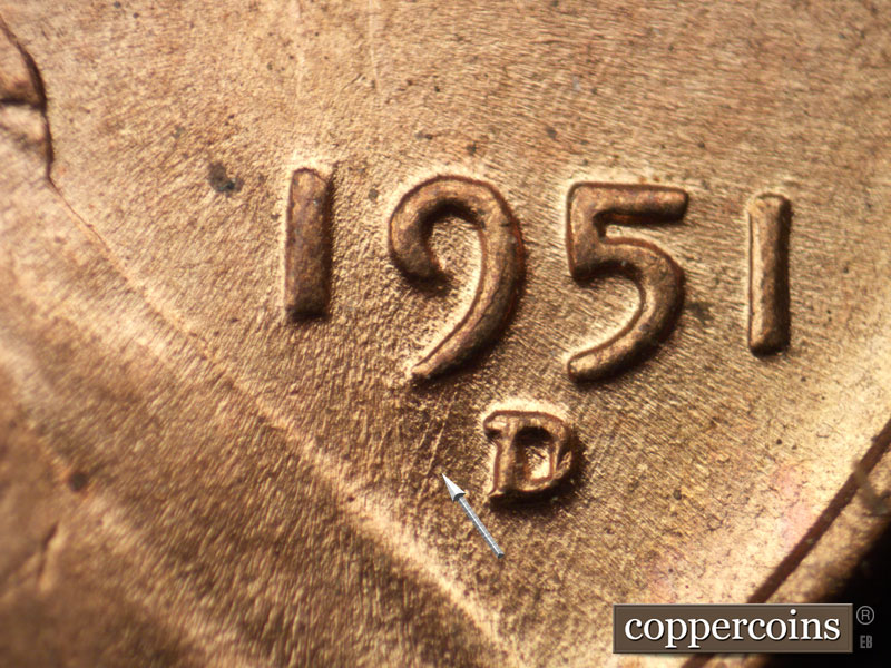 Die-stage C marker on 1951D•1MM•025 (1951 Repunched Mint Mark).