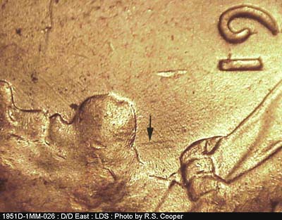 Die-stage C marker on 1951D•1MM•026 (1951 Repunched Mint Mark).