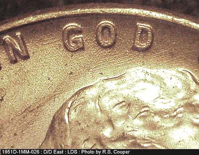 Die-stage C marker on 1951D•1MM•026 (1951 Repunched Mint Mark).