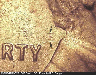 Die-stage C marker on 1951D•1MM•026 (1951 Repunched Mint Mark).