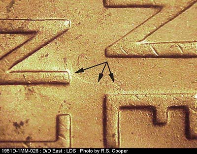 Die-stage C marker on 1951D•1MM•026 (1951 Repunched Mint Mark).