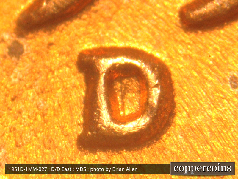 1951 Lincoln cent obverse, CopperCoins die 1951D•1MM•027.