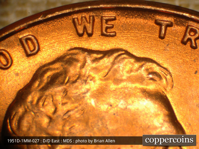 Die-stage B marker on 1951D•1MM•027 (1951 Repunched Mint Mark).