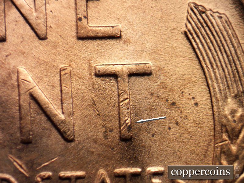 Die-stage B marker on 1951D•1MM•028 (1951 Repunched Mint Mark).
