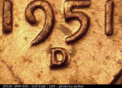 Die-stage C marker on 1951D•1MM•030 (1951 Repunched Mint Mark).