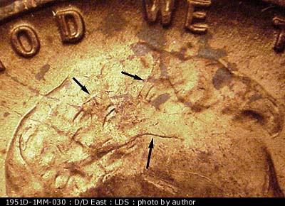 Die-stage C marker on 1951D•1MM•030 (1951 Repunched Mint Mark).