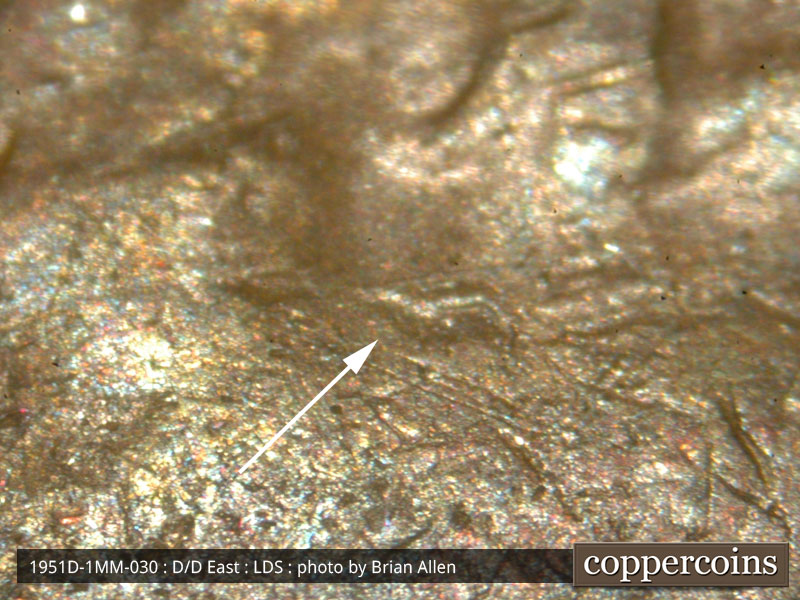 Die-stage C marker on 1951D•1MM•030 (1951 Repunched Mint Mark).