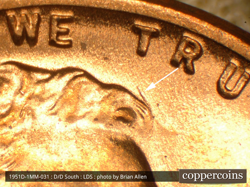 Die-stage C marker on 1951D•1MM•031 (1951 Repunched Mint Mark).