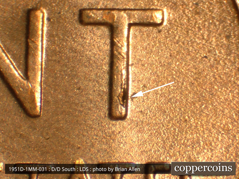 Die-stage C marker on 1951D•1MM•031 (1951 Repunched Mint Mark).