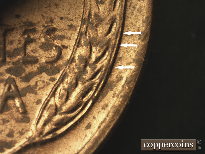 Die-stage B marker on 1951D•1MM•032 (1951 Repunched Mint Mark).