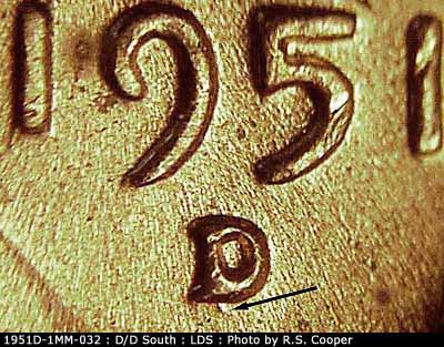 Die-stage C marker on 1951D•1MM•032 (1951 Repunched Mint Mark).