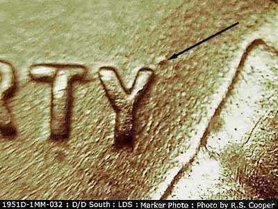 Die-stage C marker on 1951D•1MM•032 (1951 Repunched Mint Mark).