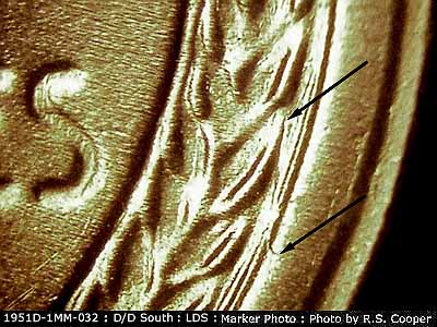 Die-stage C marker on 1951D•1MM•032 (1951 Repunched Mint Mark).