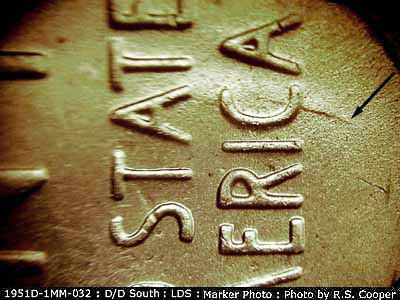 Die-stage C marker on 1951D•1MM•032 (1951 Repunched Mint Mark).