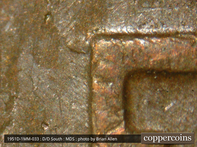 Die-stage B marker on 1951D•1MM•033 (1951 Repunched Mint Mark).