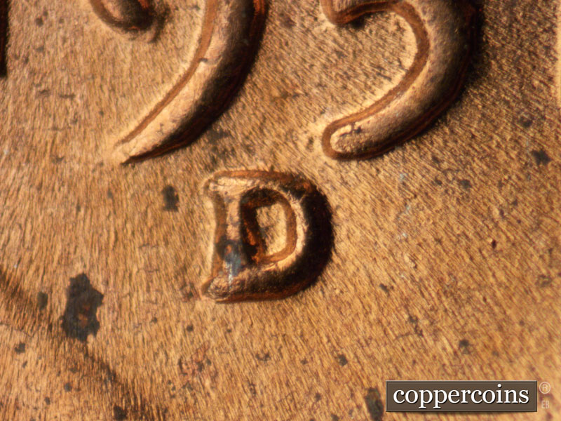 1951 Lincoln cent obverse, CopperCoins die 1951D•1MM•034.