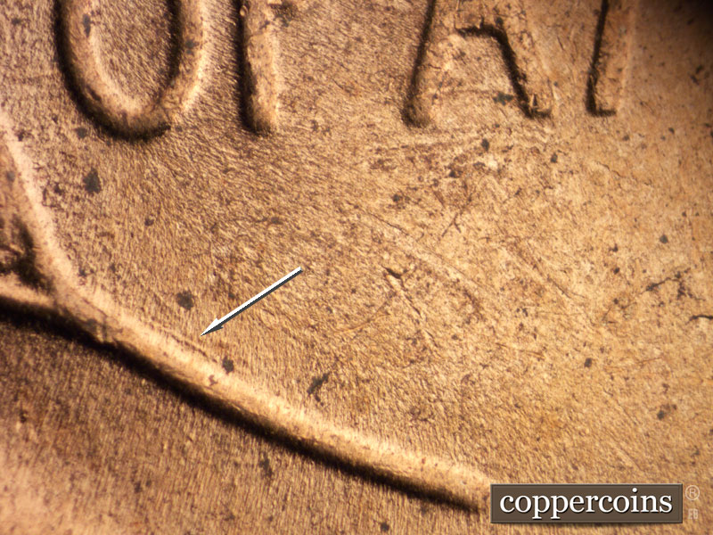 Die-stage B marker on 1951D•1MM•034 (1951 Repunched Mint Mark).