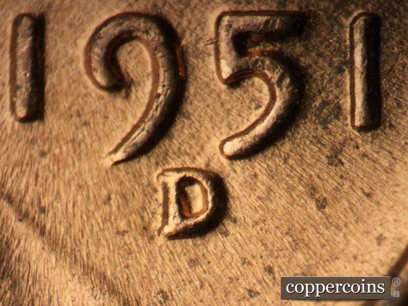 Die-stage C marker on 1951D•1MM•034 (1951 Repunched Mint Mark).