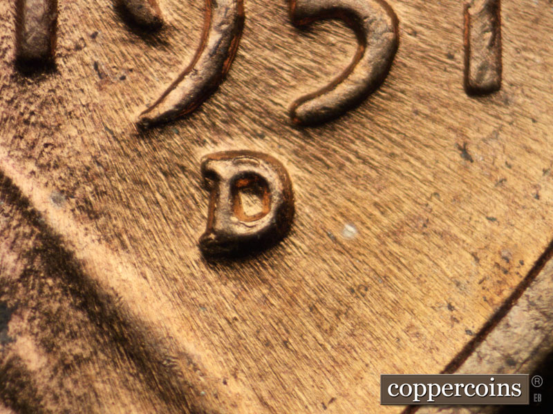 1951 Lincoln cent obverse, CopperCoins die 1951D•1MM•038.